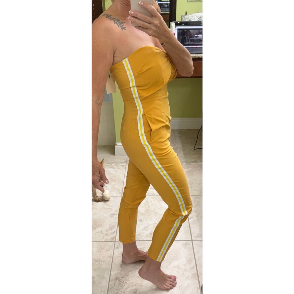 UNIQ Strapless zipper back ankle length romper jumpsuit mustard yellow small NWT